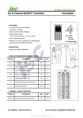 TK20J60W5 Datasheet PDF Inchange Semiconductor