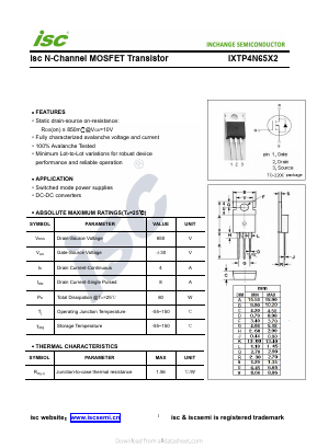 IXTP4N65X2 Datasheet PDF Inchange Semiconductor
