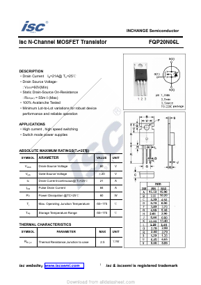 FQP20N06L Datasheet PDF Inchange Semiconductor
