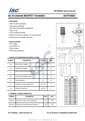 AOTF4N60 Datasheet PDF Inchange Semiconductor