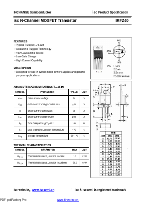 IRFZ40 Datasheet PDF Inchange Semiconductor