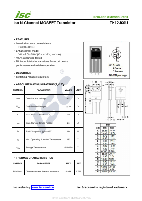 TK12J60U Datasheet PDF Inchange Semiconductor
