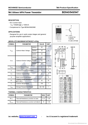 BD943 Datasheet PDF Inchange Semiconductor