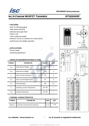 IXTQ26N50P Datasheet PDF Inchange Semiconductor