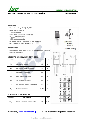 R6024KNX Datasheet PDF Inchange Semiconductor