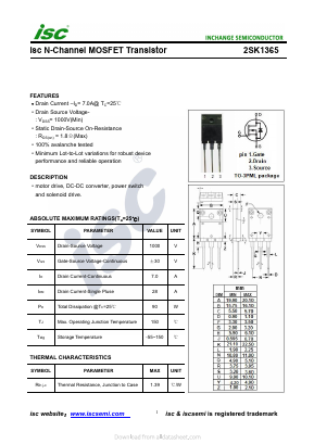 2SK1365 Datasheet PDF Inchange Semiconductor