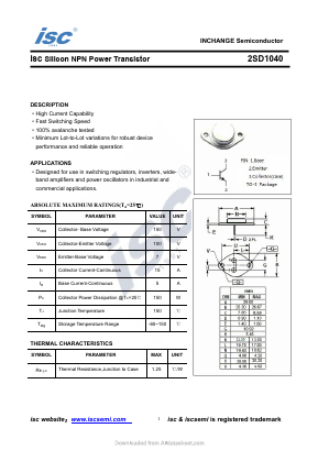 D1040 Datasheet PDF Inchange Semiconductor
