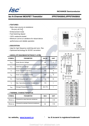 IPP070N08N3 Datasheet PDF Inchange Semiconductor