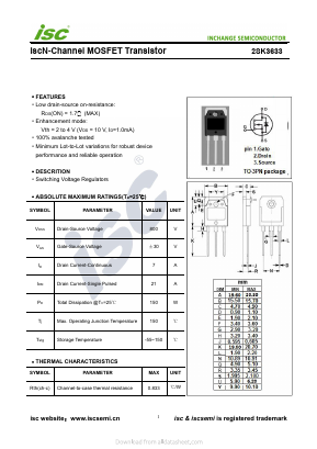 K3633 Datasheet PDF Inchange Semiconductor