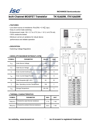 TK16A60W Datasheet PDF Inchange Semiconductor