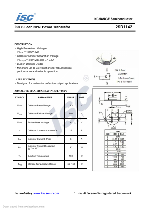D1142 Datasheet PDF Inchange Semiconductor