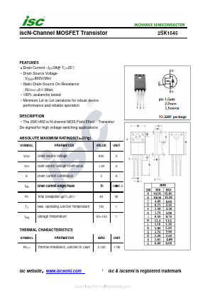 2SK1545 Datasheet PDF Inchange Semiconductor