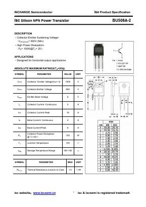 BU508A-2 Datasheet PDF Inchange Semiconductor