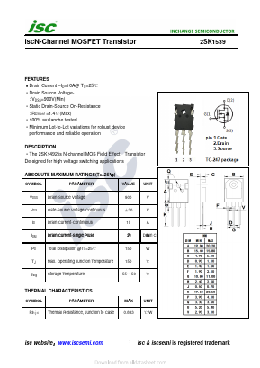 K1539 Datasheet PDF Inchange Semiconductor