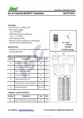 AOTF7N70 Datasheet PDF Inchange Semiconductor