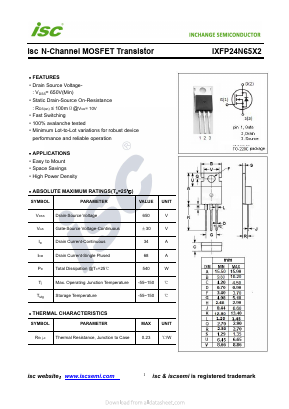 IXFP24N65X2 Datasheet PDF Inchange Semiconductor