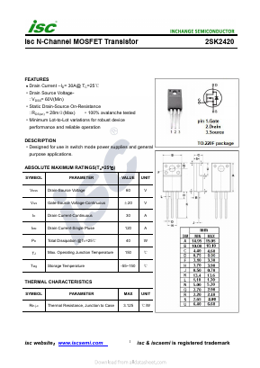 K2420 Datasheet PDF Inchange Semiconductor