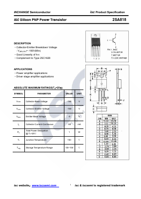 2SA818 Datasheet PDF Inchange Semiconductor