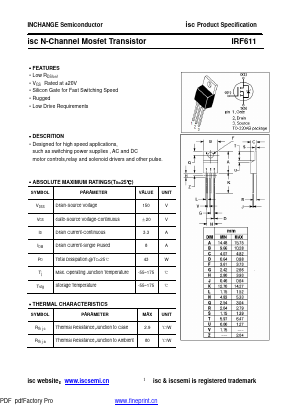 IRF611 Datasheet PDF Inchange Semiconductor