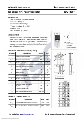 3DG13007 Datasheet PDF Inchange Semiconductor