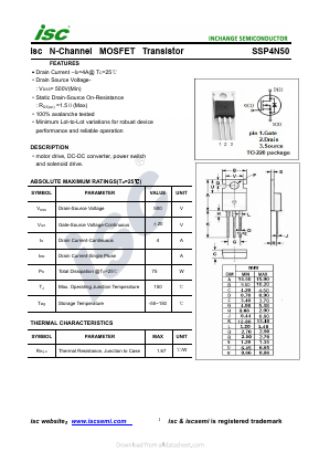 SSP4N50 Datasheet PDF Inchange Semiconductor