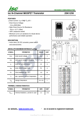 2SK1250 Datasheet PDF Inchange Semiconductor