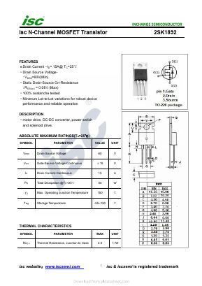 2SK1892 Datasheet PDF Inchange Semiconductor