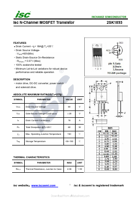 2SK1893 Datasheet PDF Inchange Semiconductor