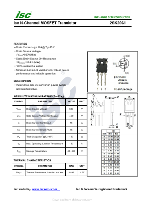 2SK2061 Datasheet PDF Inchange Semiconductor