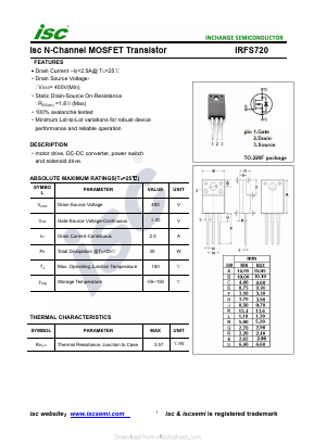IRFS720 Datasheet PDF Inchange Semiconductor