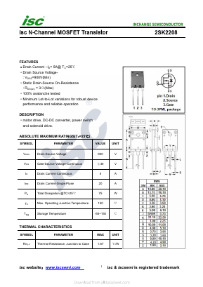 K2208 Datasheet PDF Inchange Semiconductor