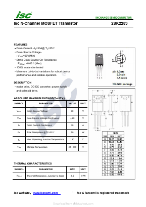 2SK2289 Datasheet PDF Inchange Semiconductor