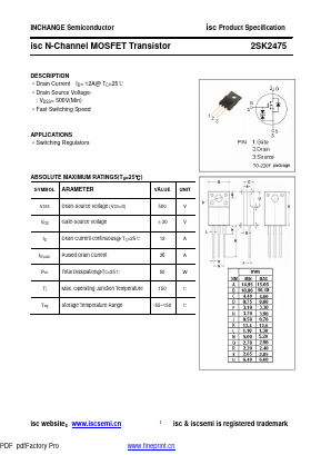 2SK2475 Datasheet PDF Inchange Semiconductor