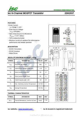 K2837 Datasheet PDF Inchange Semiconductor
