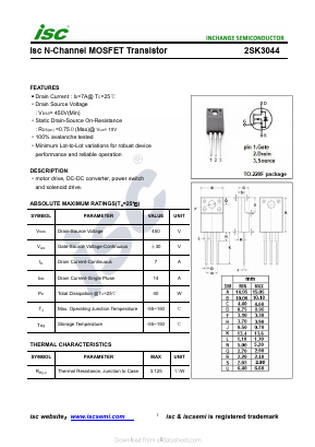2SK3044 Datasheet PDF Inchange Semiconductor