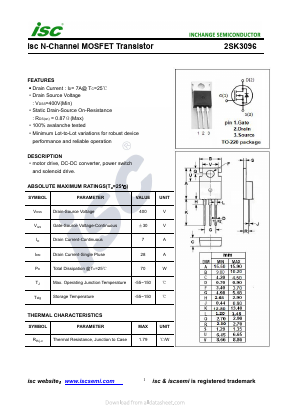 2SK3096 Datasheet PDF Inchange Semiconductor