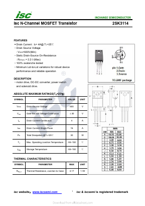 K3114 Datasheet PDF Inchange Semiconductor