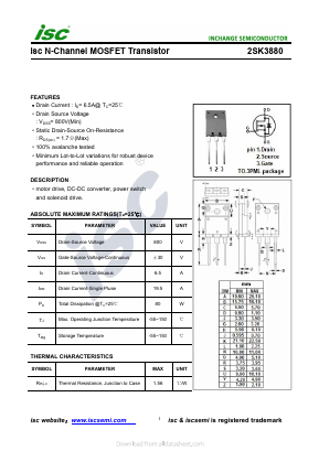 2SK3880 Datasheet PDF Inchange Semiconductor