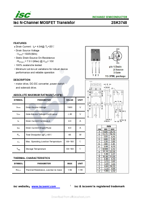 2SK3748 Datasheet PDF Inchange Semiconductor