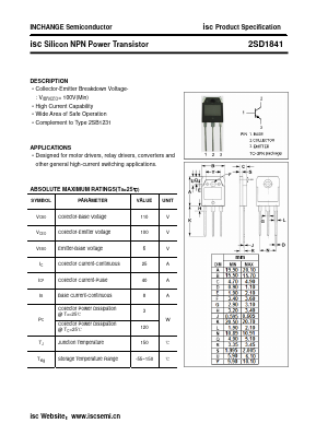 2SD1841 Datasheet PDF Inchange Semiconductor