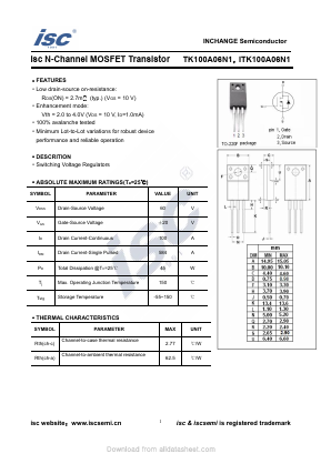 TK100A06N1 Datasheet PDF Inchange Semiconductor