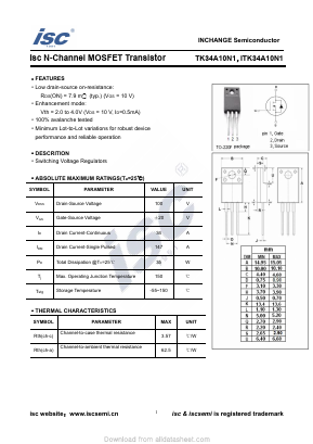 TK34A10N1 Datasheet PDF Inchange Semiconductor