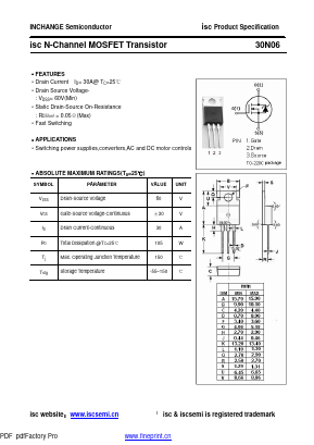 30N06 Datasheet PDF Inchange Semiconductor