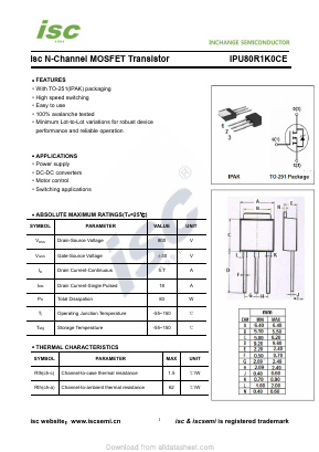 IPU80R1K0CE Datasheet PDF Inchange Semiconductor