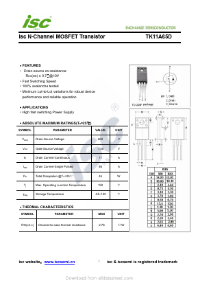 TK11A65D Datasheet PDF Inchange Semiconductor