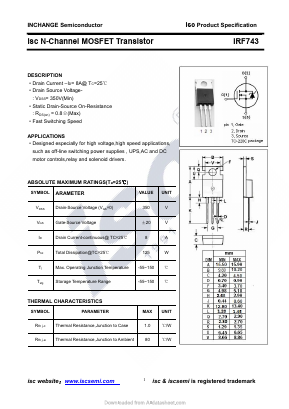 IRF743 Datasheet PDF Inchange Semiconductor