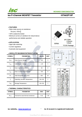 IXTA52P10P Datasheet PDF Inchange Semiconductor
