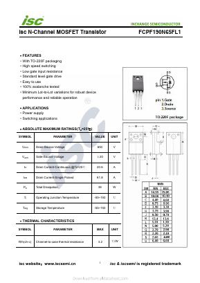 FCPF190N65FL1 Datasheet PDF Inchange Semiconductor