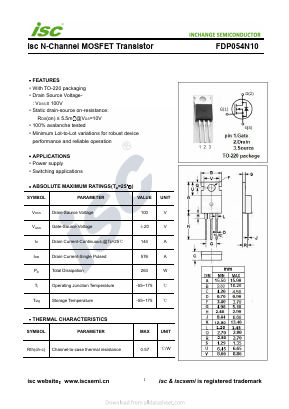 FDP054N10 Datasheet PDF Inchange Semiconductor