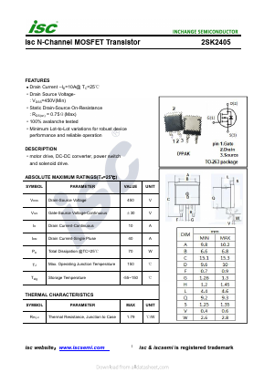 2SK2405 Datasheet PDF Inchange Semiconductor